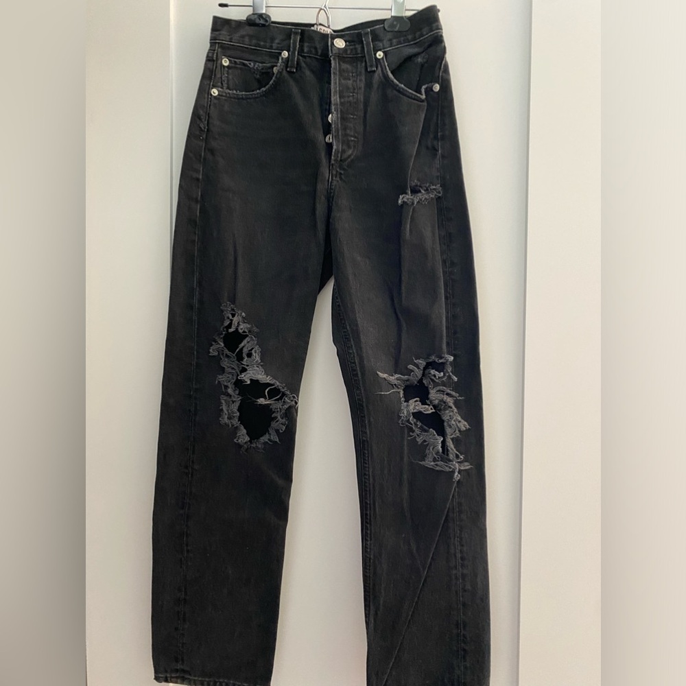 Agolde straight leg black size 24, ripped jeans.